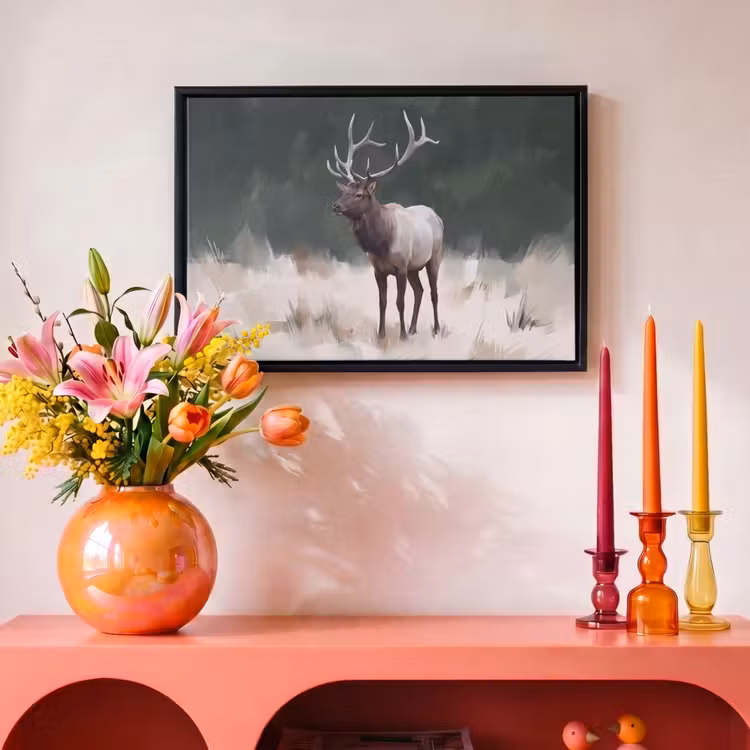 Canvas met lijst - Edelhert - Gewei - Schildering - Rustiek — 4
