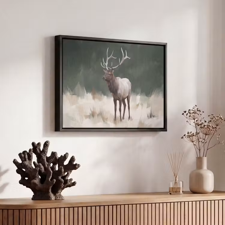 Canvas met lijst - Edelhert - Gewei - Schildering - Rustiek — 6