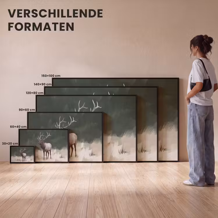 Canvas met lijst - Edelhert - Gewei - Schildering - Rustiek — 7