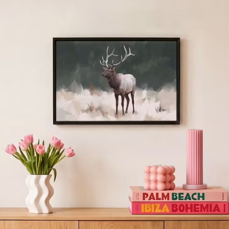 Canvas met lijst - Edelhert - Gewei - Schildering - Rustiek — 8