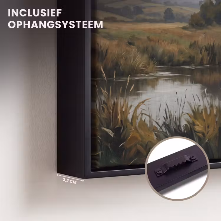 Canvas met lijst - Eenden - Rivier - Landschap - Vlucht - Nostalgisch — 3