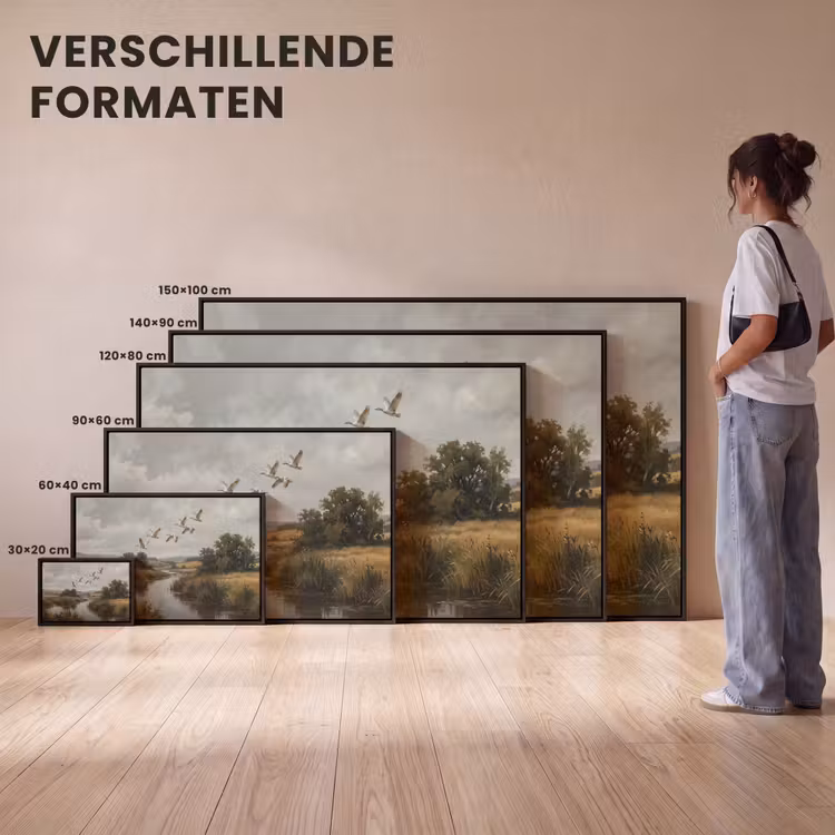 Canvas met lijst - Eenden - Rivier - Landschap - Vlucht - Nostalgisch — 7