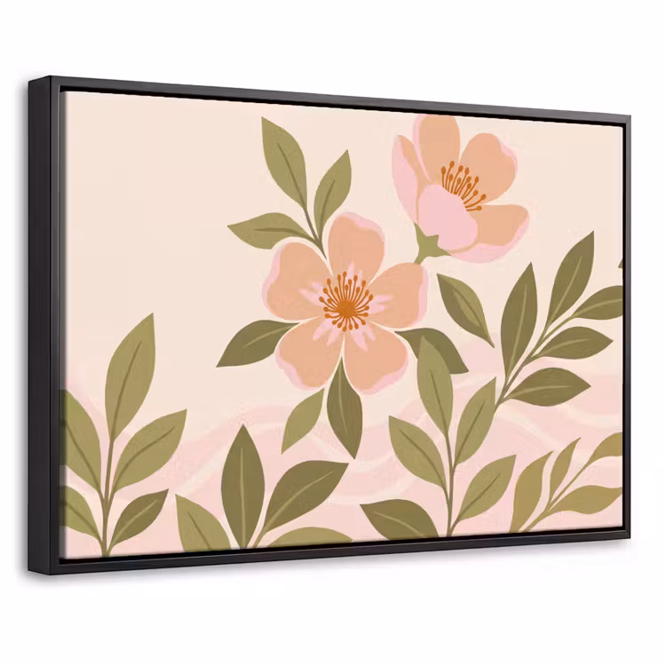 Canvas met lijst - Grafisch - Bloemen - Roze — 1