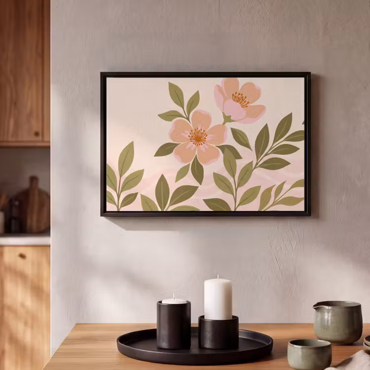 Canvas met lijst - Grafisch - Bloemen - Roze — 2