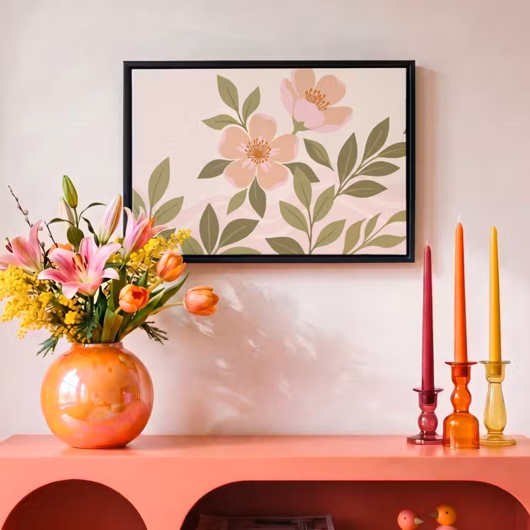 Canvas met lijst - Grafisch - Bloemen - Roze — 4