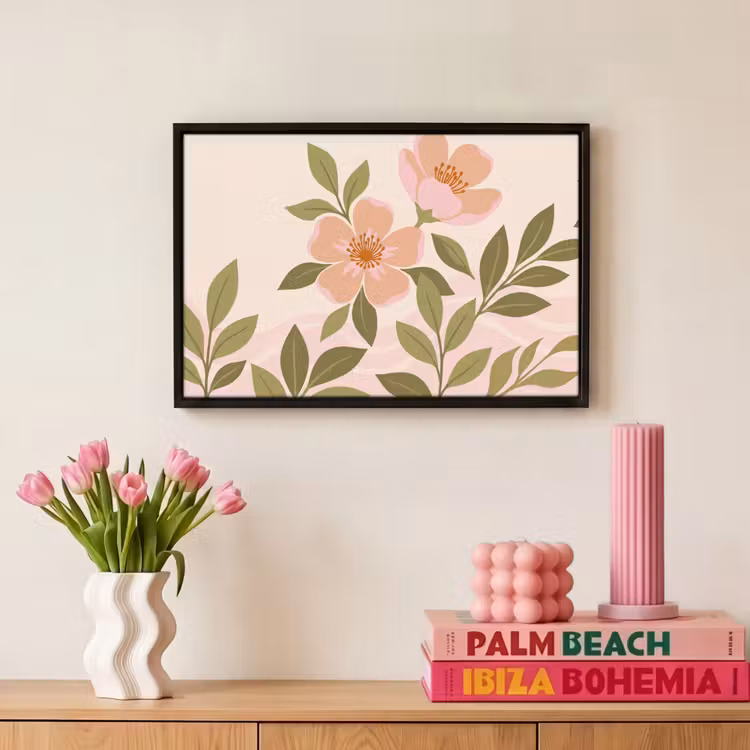 Canvas met lijst - Grafisch - Bloemen - Roze — 8