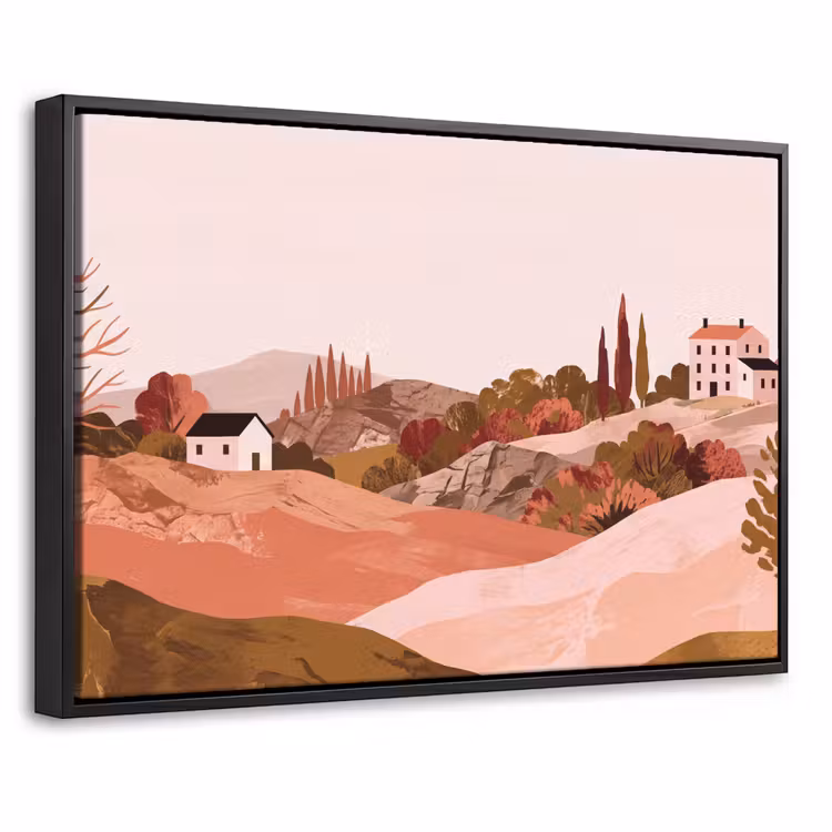 Canvas met lijst - Heuvellandschap - Grafisch - Terracotta — 1
