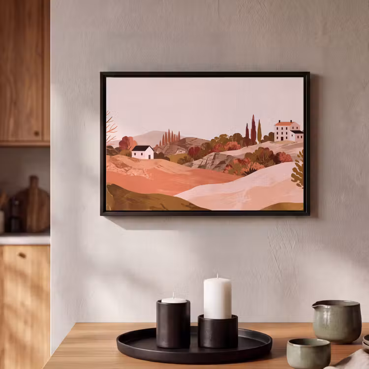 Canvas met lijst - Heuvellandschap - Grafisch - Terracotta — 2
