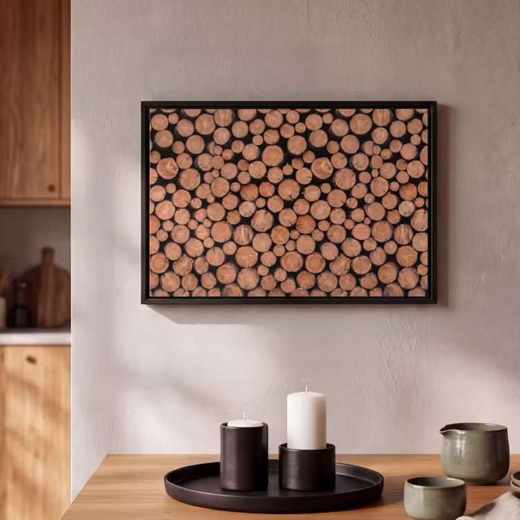 Canvas met lijst - Houtblokken - Textuur - Patroon - Bruin - Rustiek — 2
