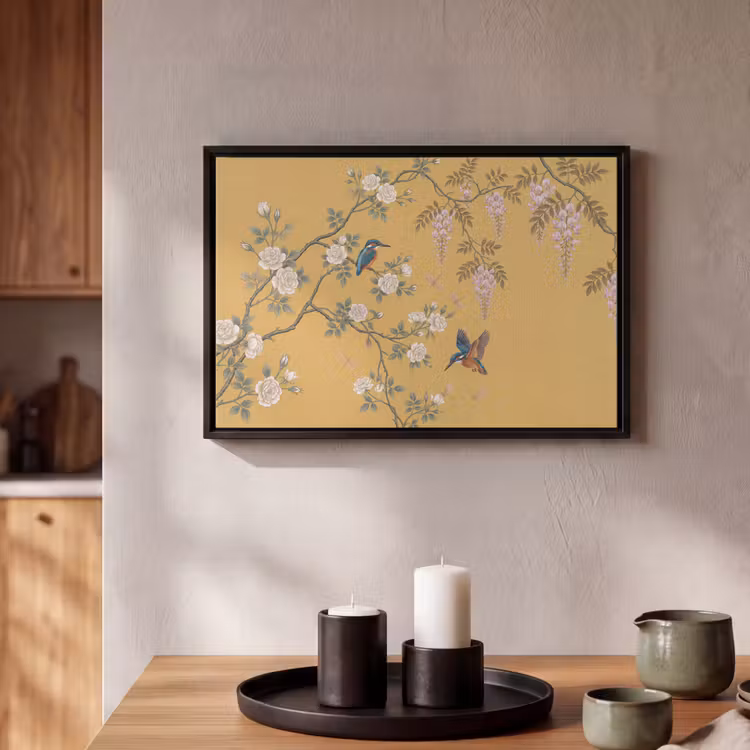 Canvas met lijst - IJsvogels - Bloesem - Geel — 2
