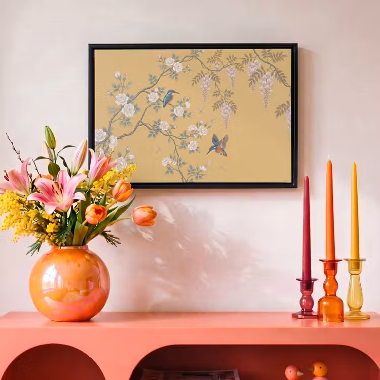 Canvas met lijst - IJsvogels - Bloesem - Geel — 4