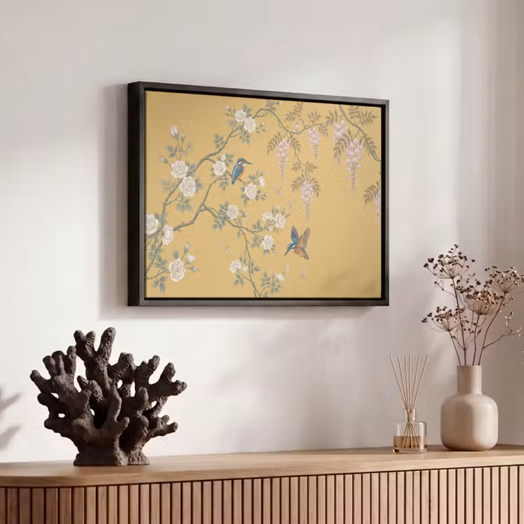 Canvas met lijst - IJsvogels - Bloesem - Geel — 6