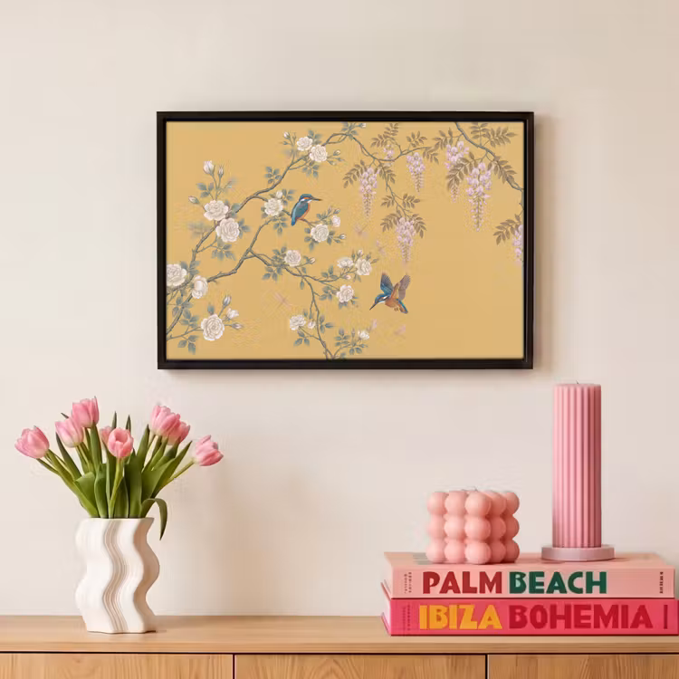 Canvas met lijst - IJsvogels - Bloesem - Geel — 8