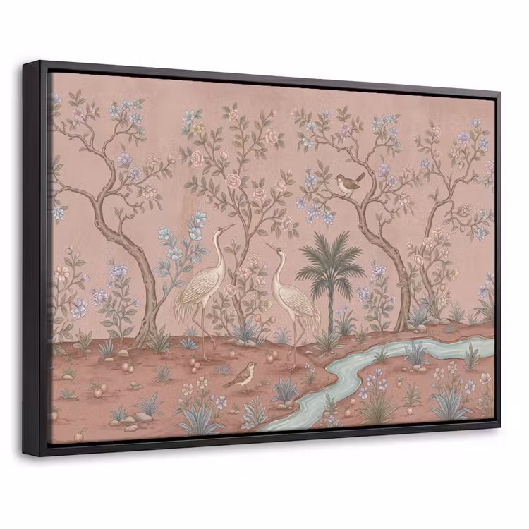 Canvas met lijst - Nostalgisch - Reigers - Roze — 1