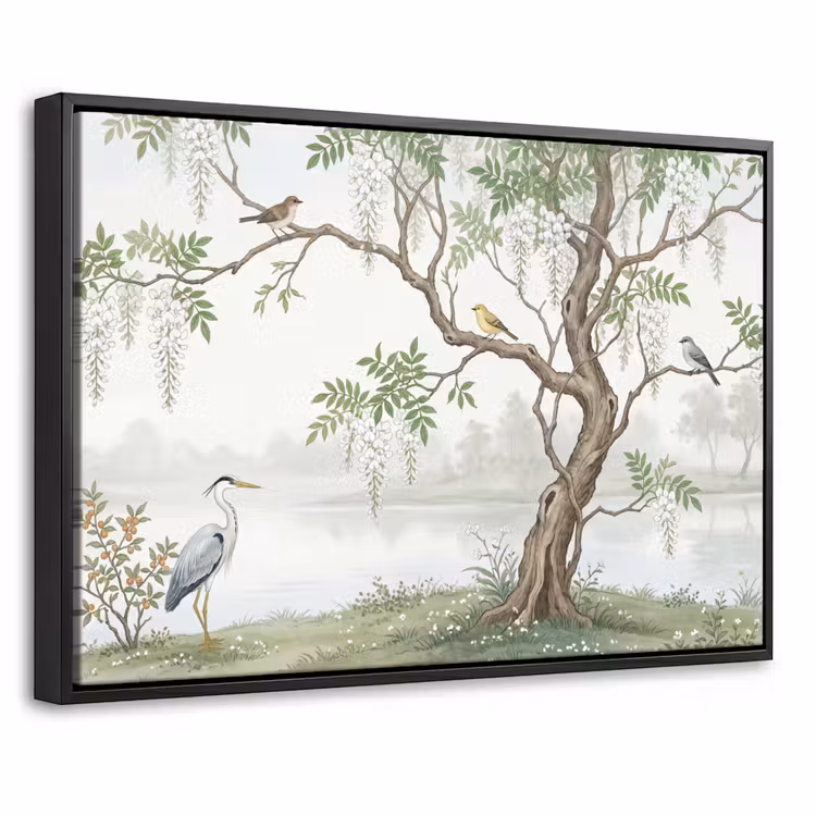 Canvas met lijst - Reiger - Landschap - Groen — 1
