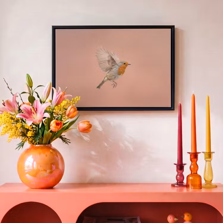 Canvas met lijst - Roodborst - Natuur - Roze — 4
