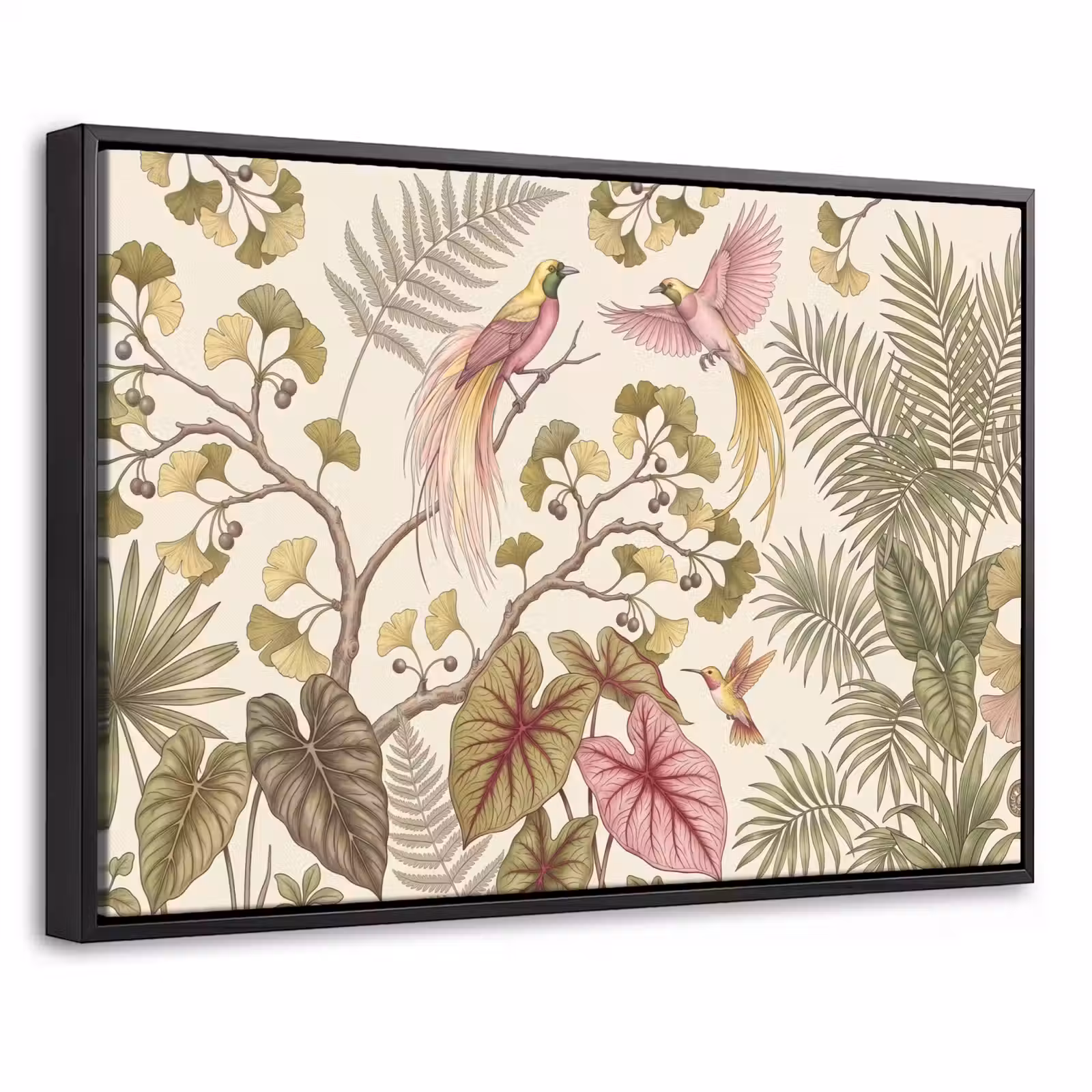 Canvas met lijst - Vogels - Tropisch - Botanisch - Roze — 1