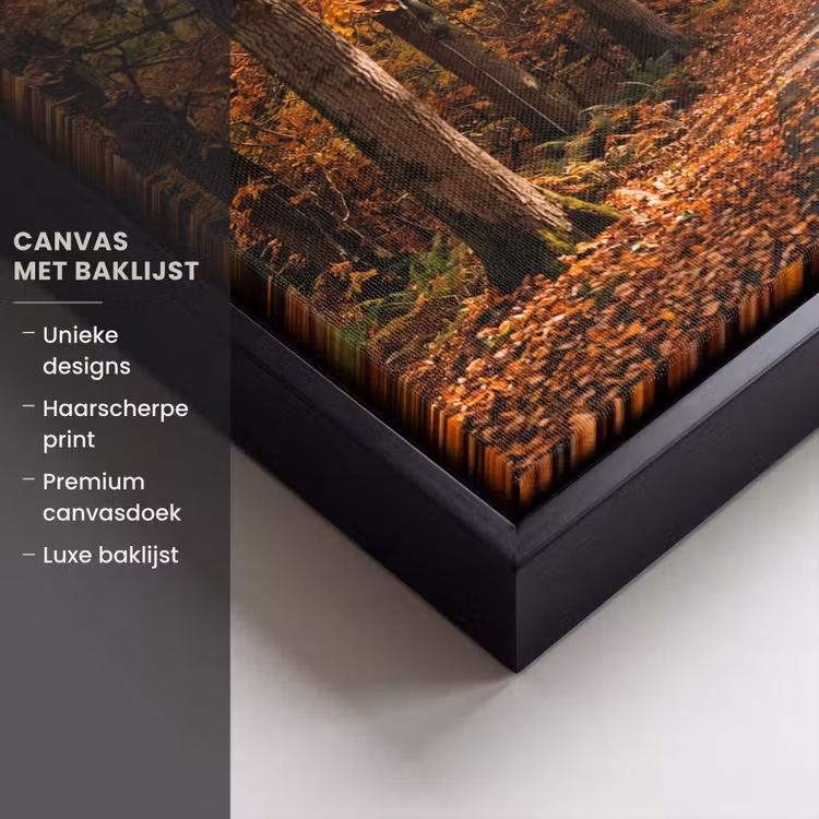 Canvas met lijst - Bospad - Herfstbos - Bladeren - Oranje - Nostalgisch — 5