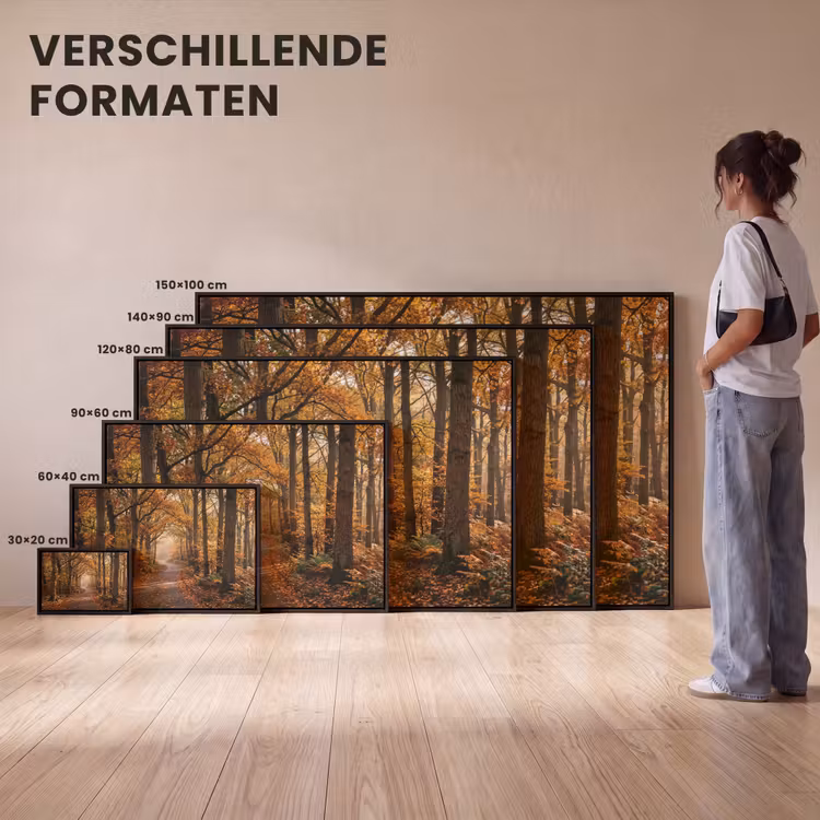 Canvas met lijst - Bospad - Herfstbos - Bladeren - Oranje - Nostalgisch — 7