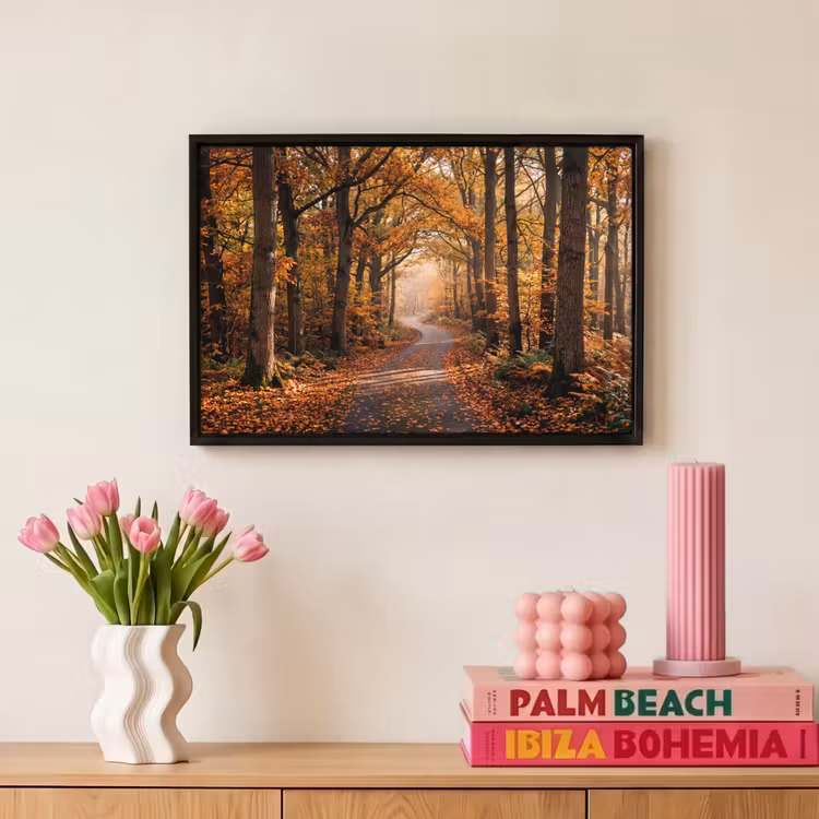 Canvas met lijst - Bospad - Herfstbos - Bladeren - Oranje - Nostalgisch — 8