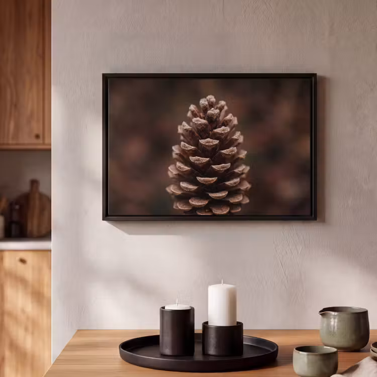 Canvas met lijst - Dennenappel - Bos - Herfst - Bruin - Sfeervol — 2