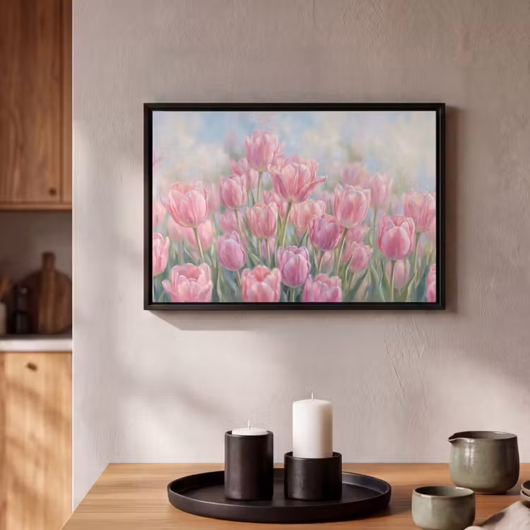 Canvas met lijst - Tulpen - Veld - Lente - Roze — 2