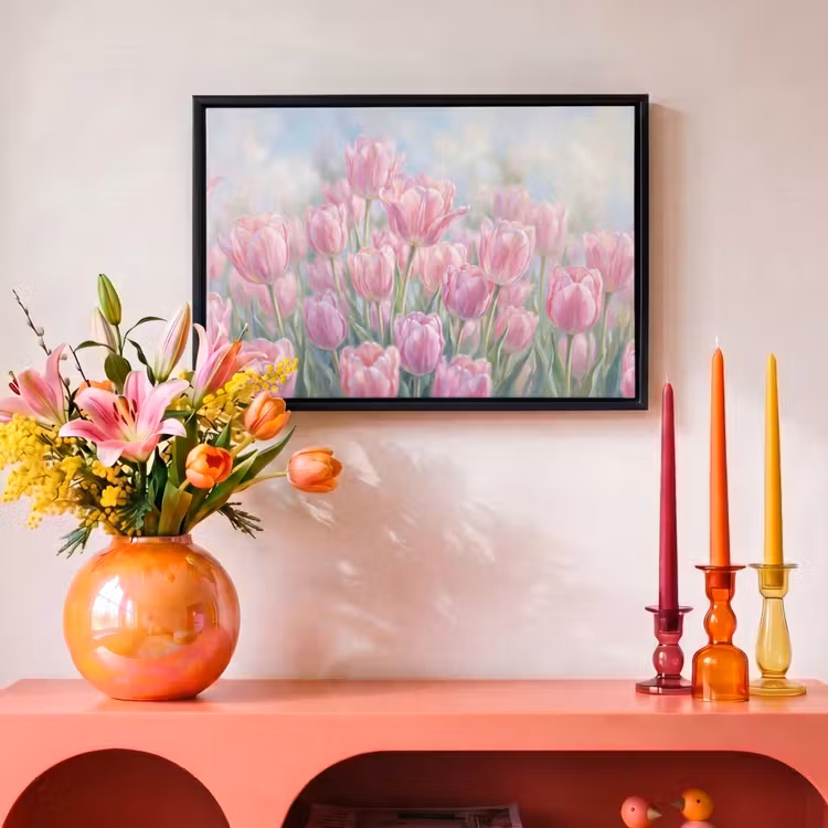 Canvas met lijst - Tulpen - Veld - Lente - Roze — 4