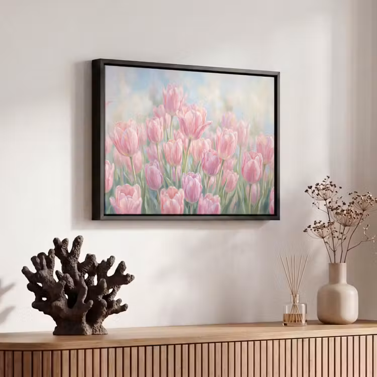 Canvas met lijst - Tulpen - Veld - Lente - Roze — 6