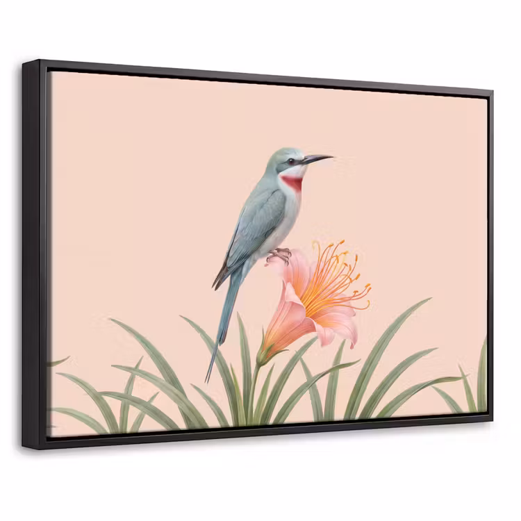 Canvas met lijst - Vogel - Bloem - Natuur - Roze — 1