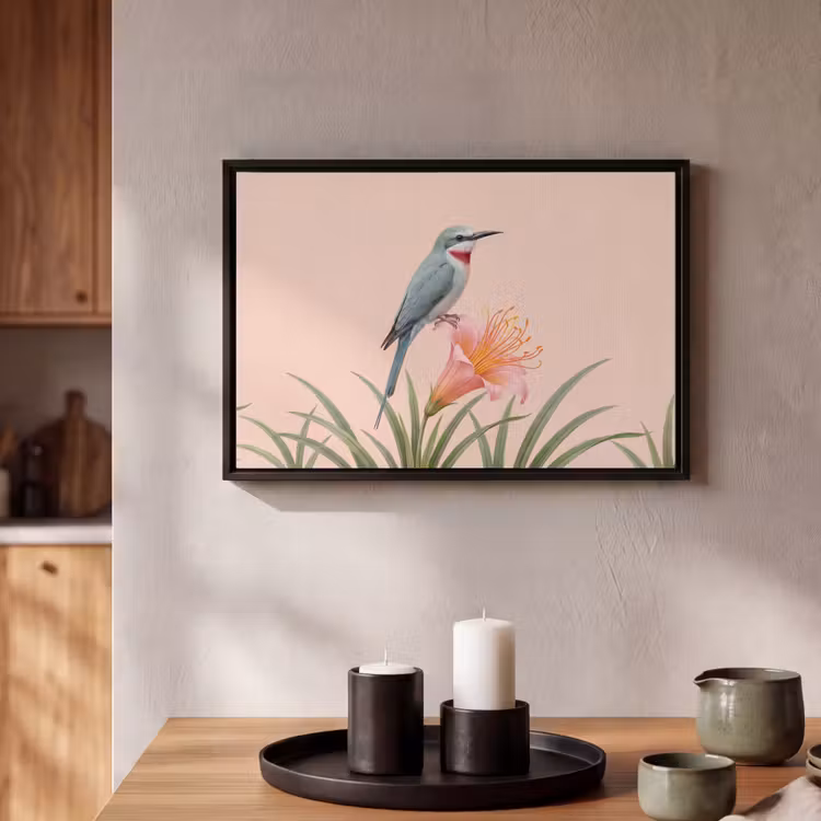 Canvas met lijst - Vogel - Bloem - Natuur - Roze — 2