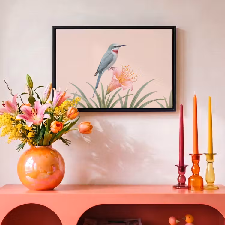 Canvas met lijst - Vogel - Bloem - Natuur - Roze — 4