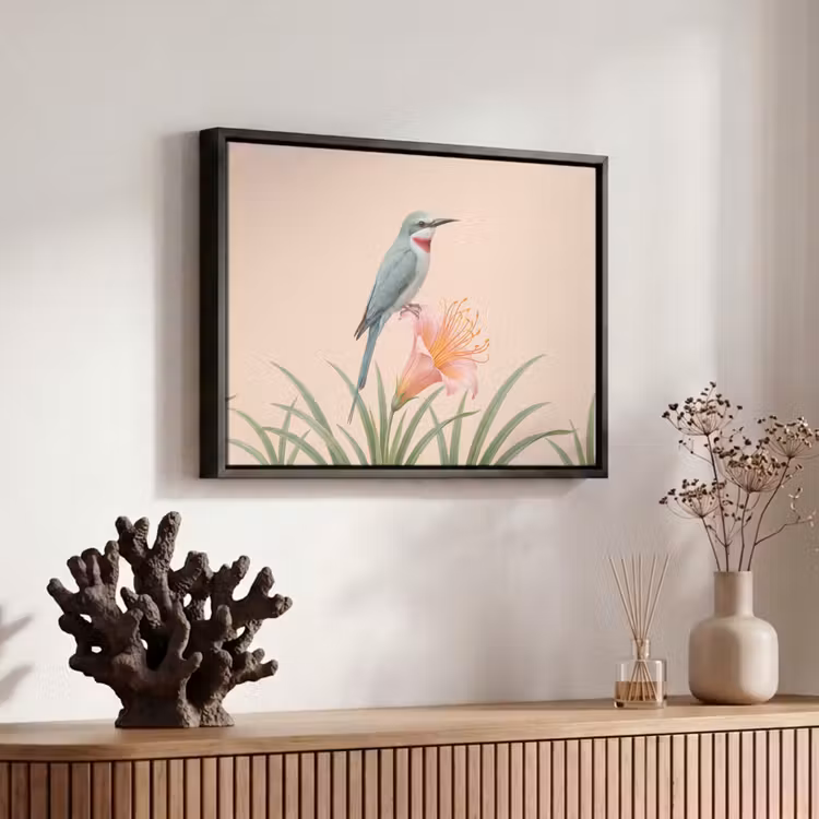 Canvas met lijst - Vogel - Bloem - Natuur - Roze — 6