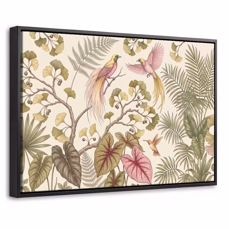 Canvas met lijst - Vogels - Tropisch - Botanisch - Roze — 1