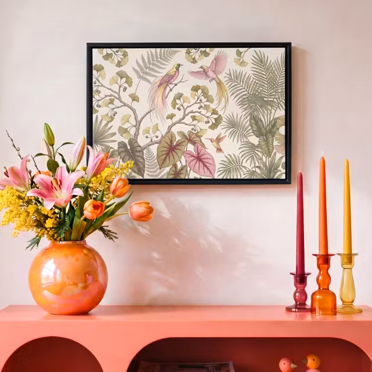 Canvas met lijst - Vogels - Tropisch - Botanisch - Roze — 4