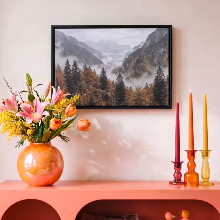 Canvas met lijst - Bergen - Vallei - Mist - Herfst - Natuur — 4