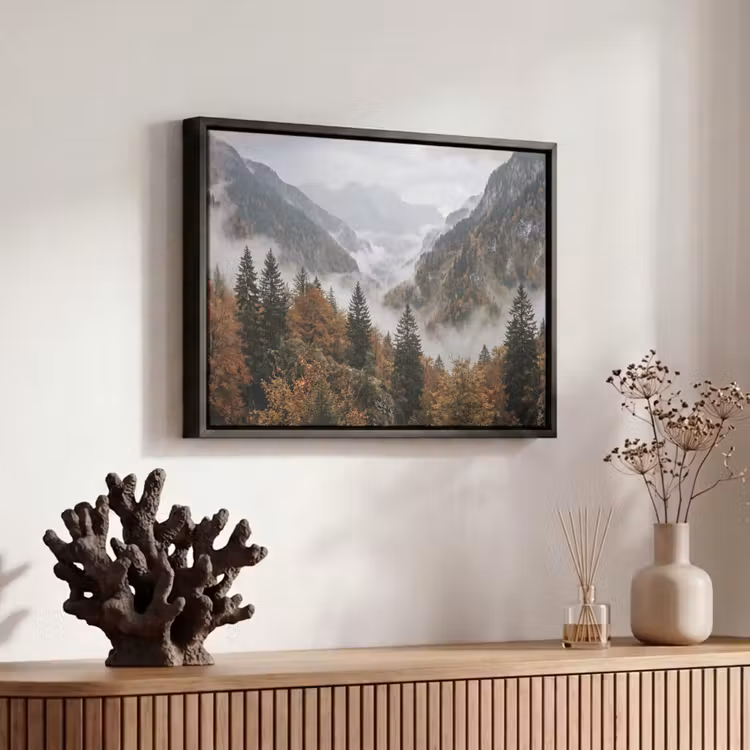 Canvas met lijst - Bergen - Vallei - Mist - Herfst - Natuur — 6