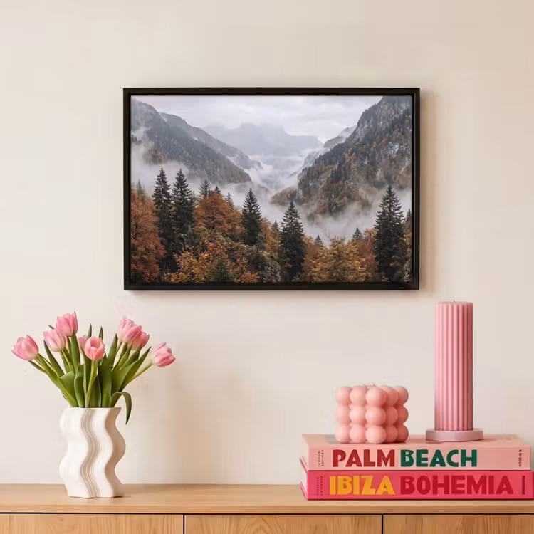 Canvas met lijst - Bergen - Vallei - Mist - Herfst - Natuur — 8
