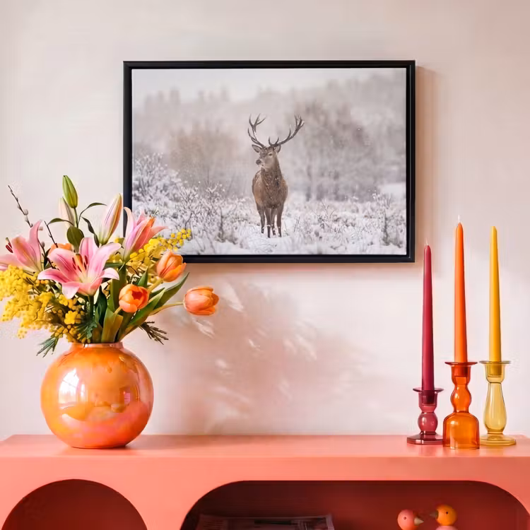 Canvas met lijst - Edelhert - Bos - Sneeuw - Winter - Majestueus — 4