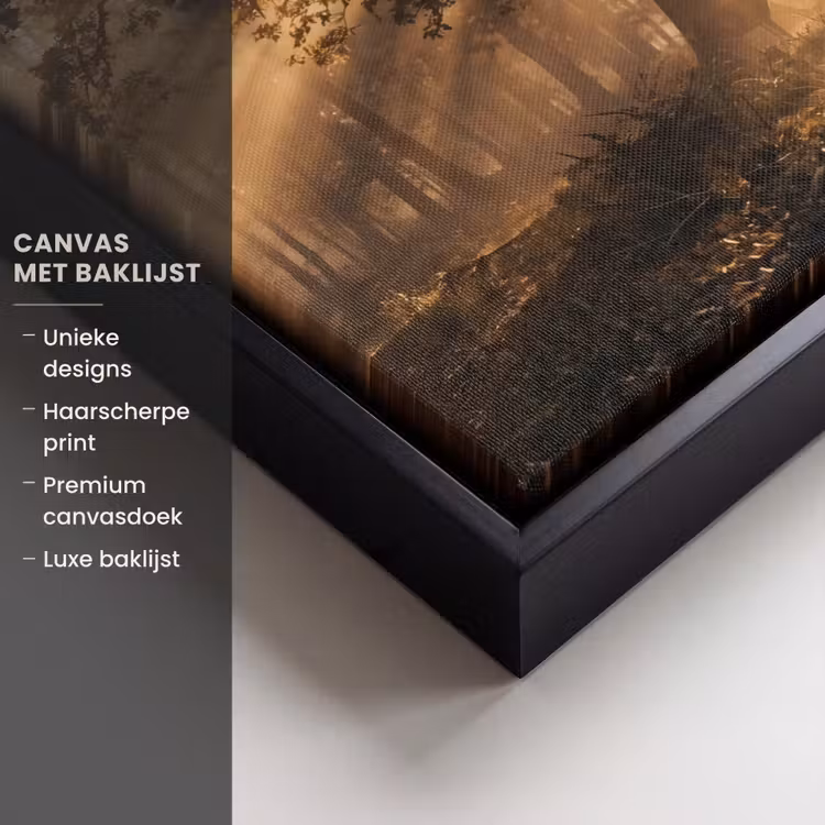 Canvas met lijst - Hert - Bos - Mistig - Natuur - Goud — 5