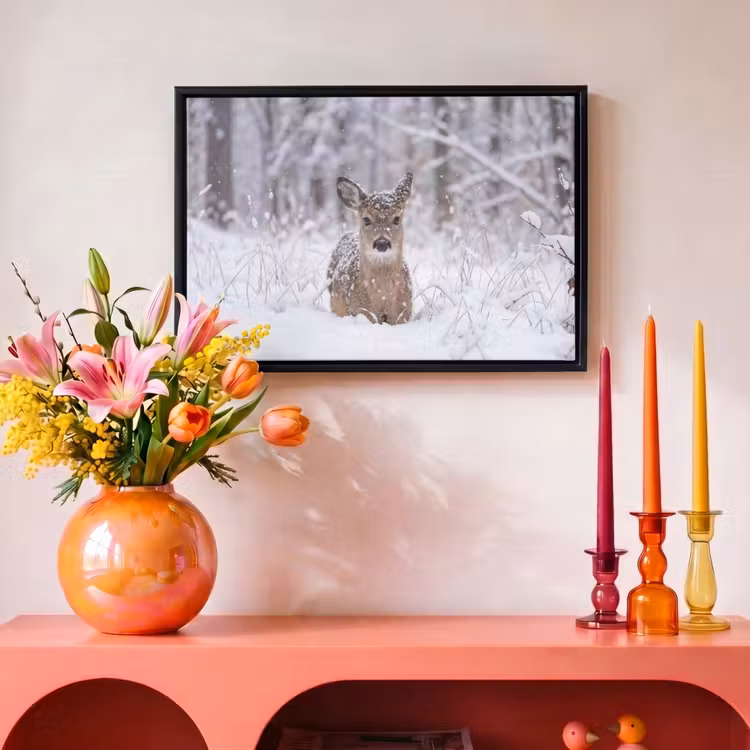 Canvas met lijst - Hert - Sneeuw - Bos - Dieren - Vertederend — 4