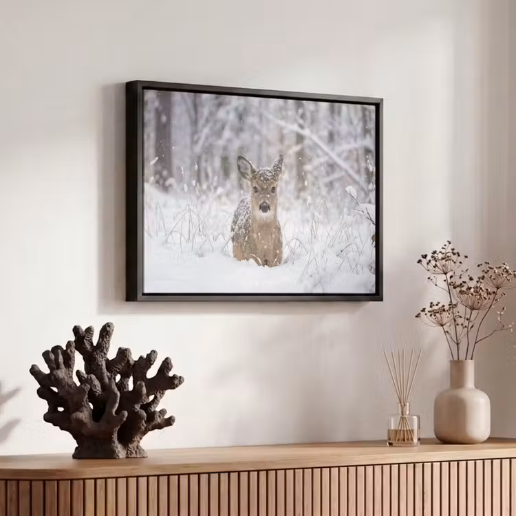 Canvas met lijst - Hert - Sneeuw - Bos - Dieren - Vertederend — 6