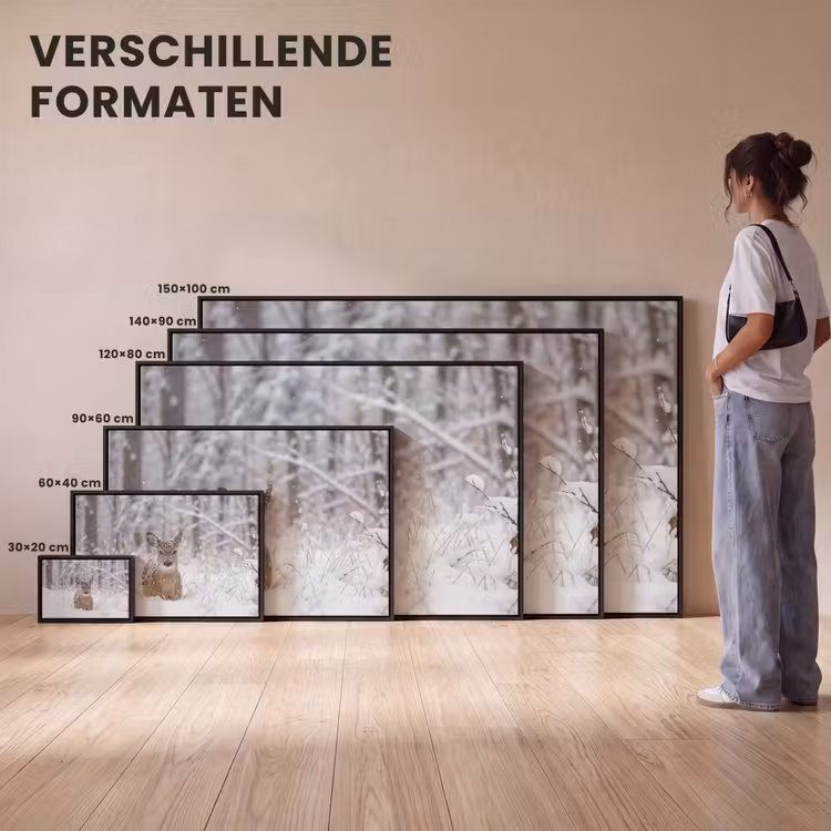Canvas met lijst - Hert - Sneeuw - Bos - Dieren - Vertederend — 7