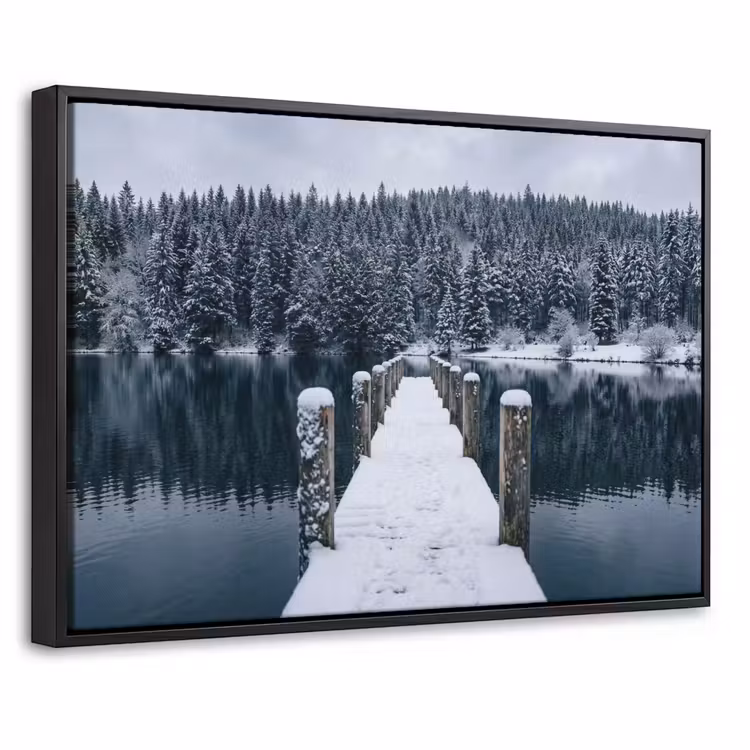 Canvas met lijst - Steiger - Meer - Sneeuw - Bergen - Rustgevend — 1