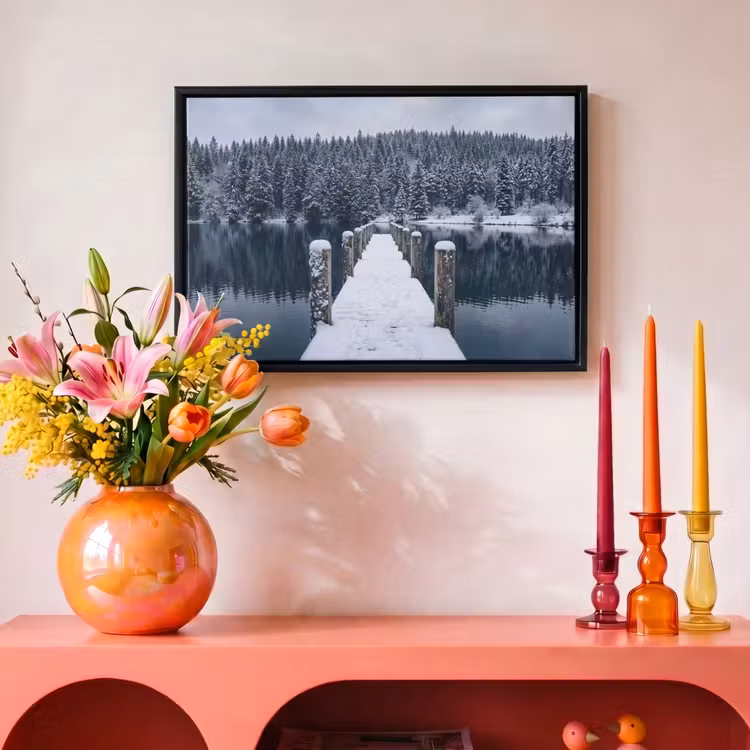 Canvas met lijst - Steiger - Meer - Sneeuw - Bergen - Rustgevend — 4