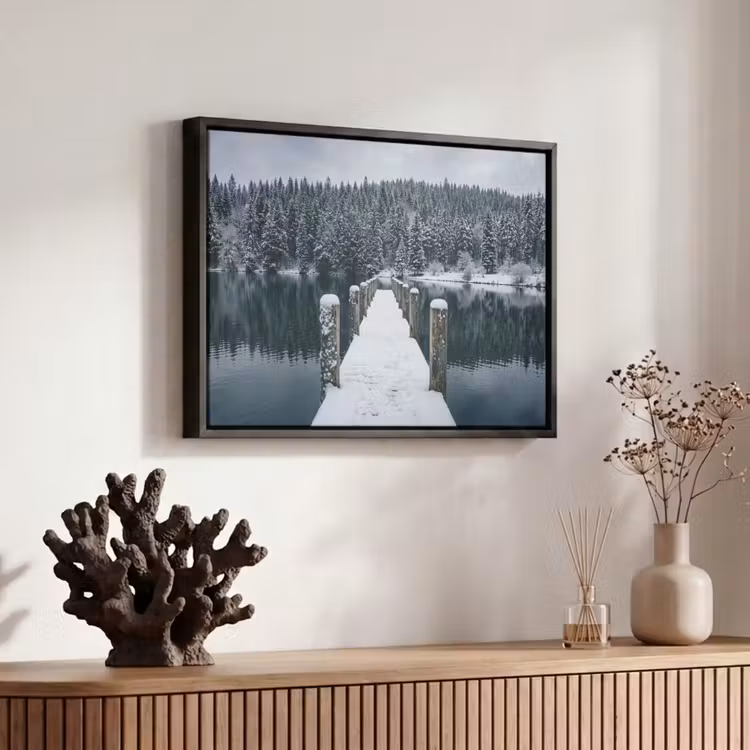 Canvas met lijst - Steiger - Meer - Sneeuw - Bergen - Rustgevend — 6