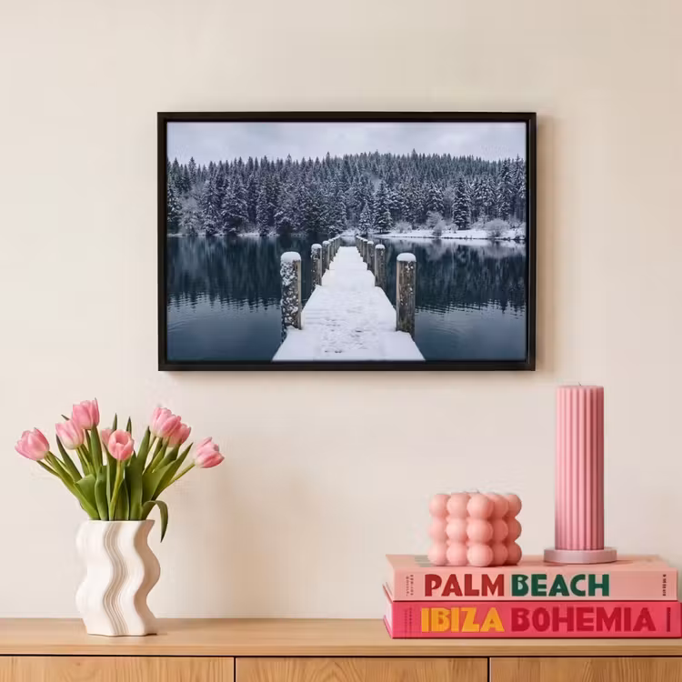 Canvas met lijst - Steiger - Meer - Sneeuw - Bergen - Rustgevend — 8