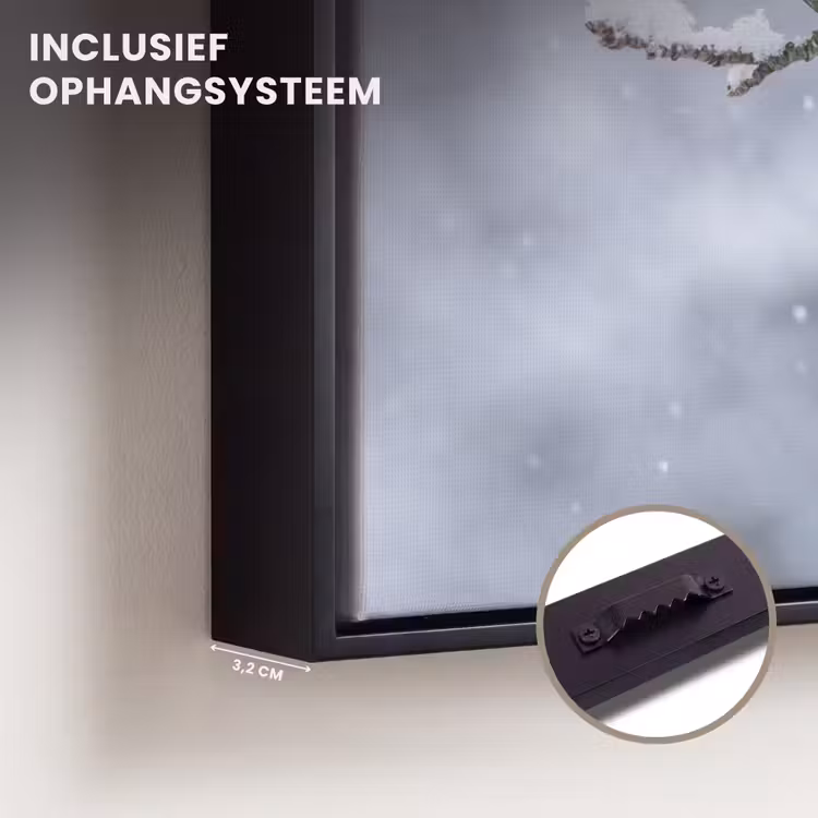 Canvas met lijst - Vogel - Tak - Sneeuw - Winter — 3