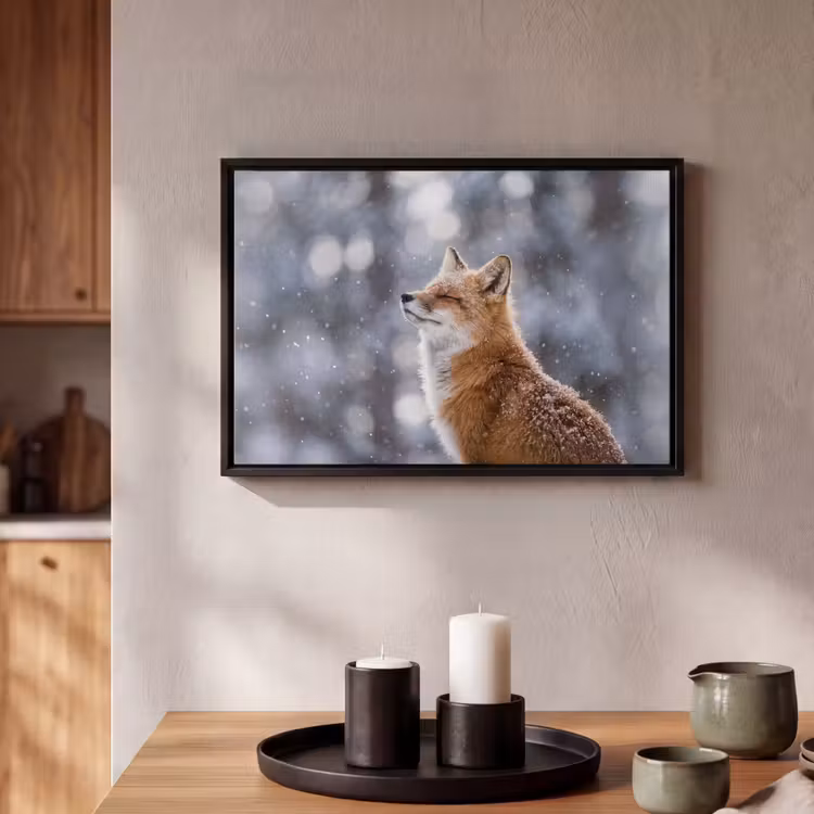 Canvas met lijst - Vos - Sneeuwval - Portret - Winter - Sfeervol — 2