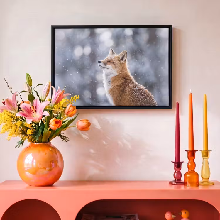 Canvas met lijst - Vos - Sneeuwval - Portret - Winter - Sfeervol — 4