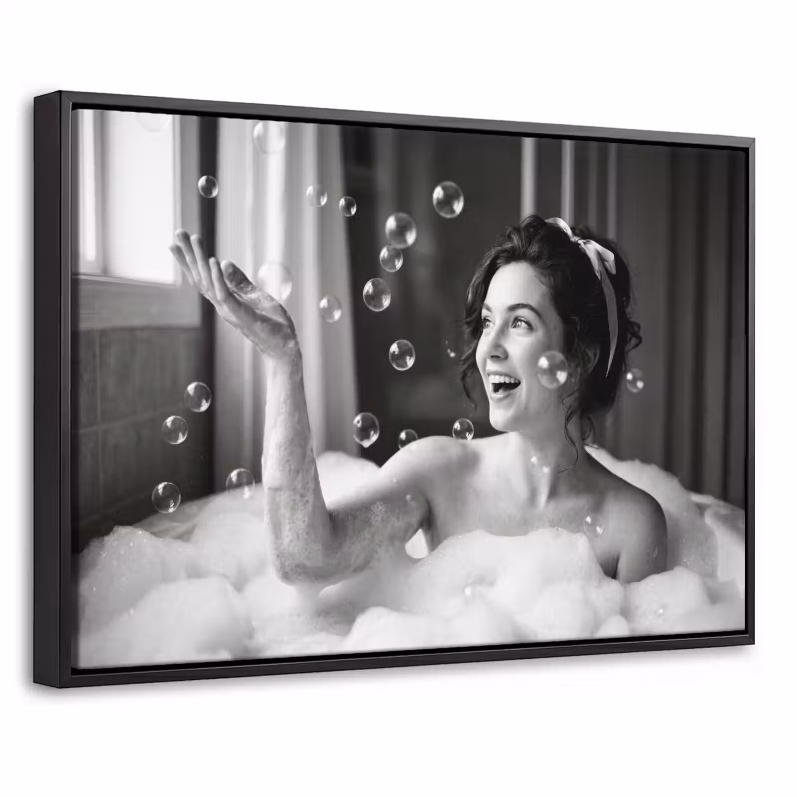 Canvas met lijst - Bad - Bubbels - Zwart - Wit — 1